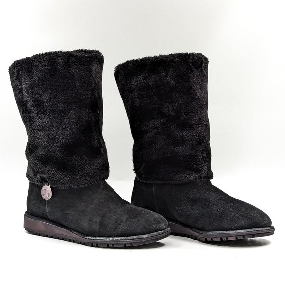 Stuart Weitzman Women Faux Fur Lined Black Suede Mid Calf Winter Boots sz 7 - Picture 1 of 11